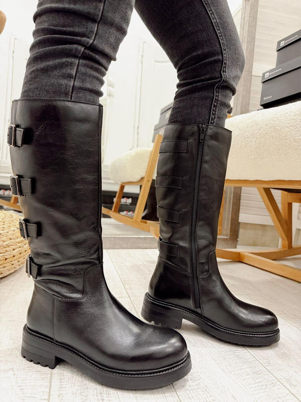 Leather boots F865 - BLACK