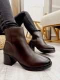 Leather booties F878 - BROWN