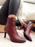 Leather booties F677 - WINE RED