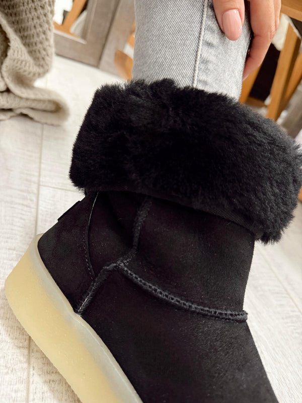 Leather booties F667 - BLACK