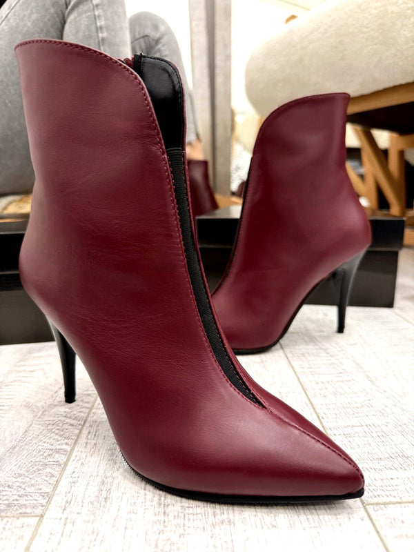 Leather booties F676 - WINE RED