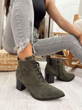 Leather booties F588 - DARK GREEN