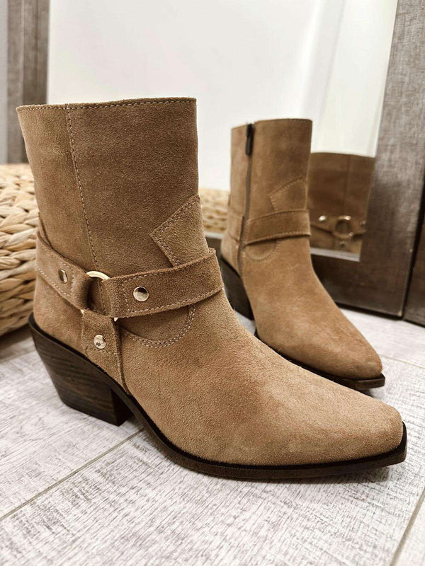 Leather booties F803 - BEIGE