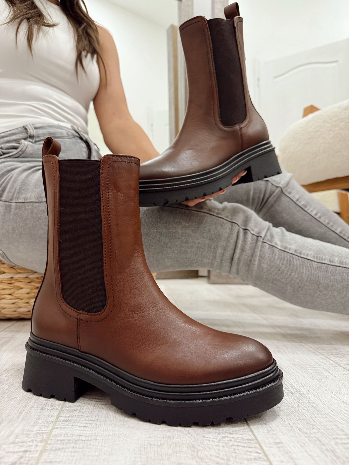 Ghete damă din piele F625 - CAMEL