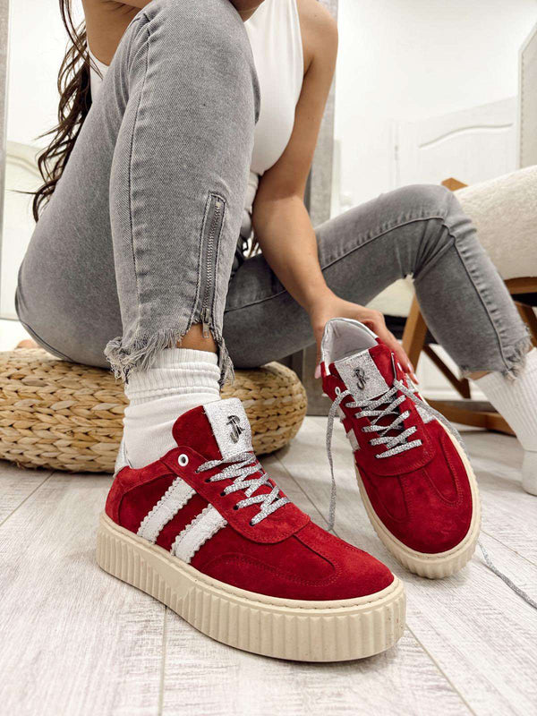 Leather sneakers F650 - RED