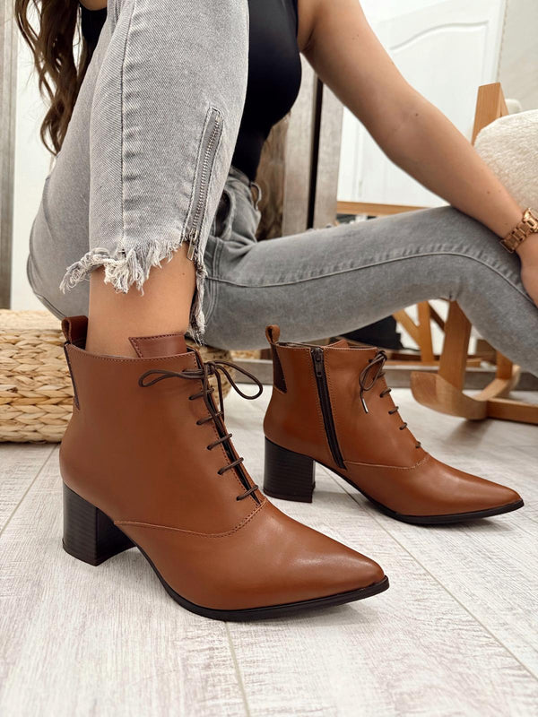 Leather booties F588 - CAMEL