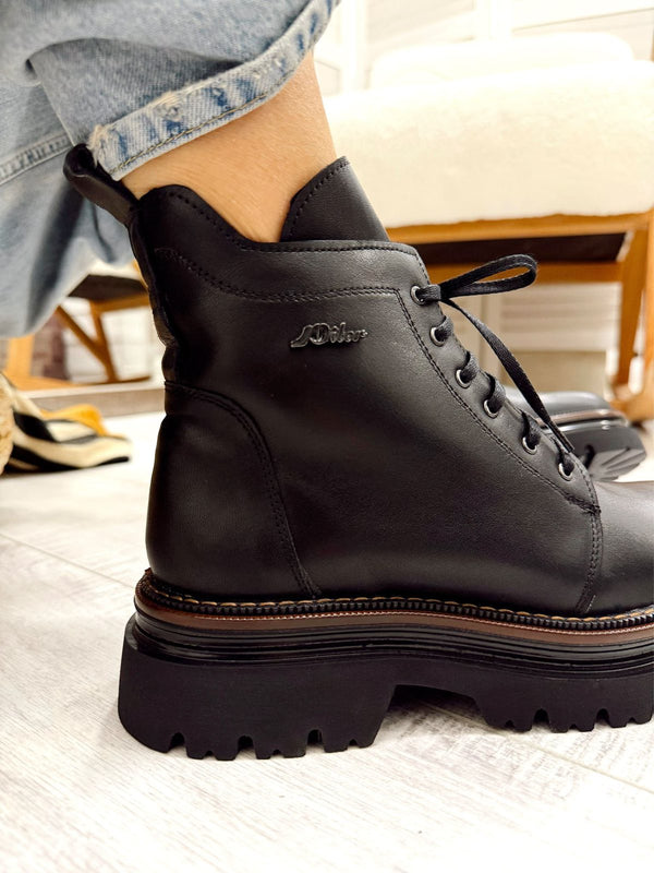 Leather booties F837 - BLACK