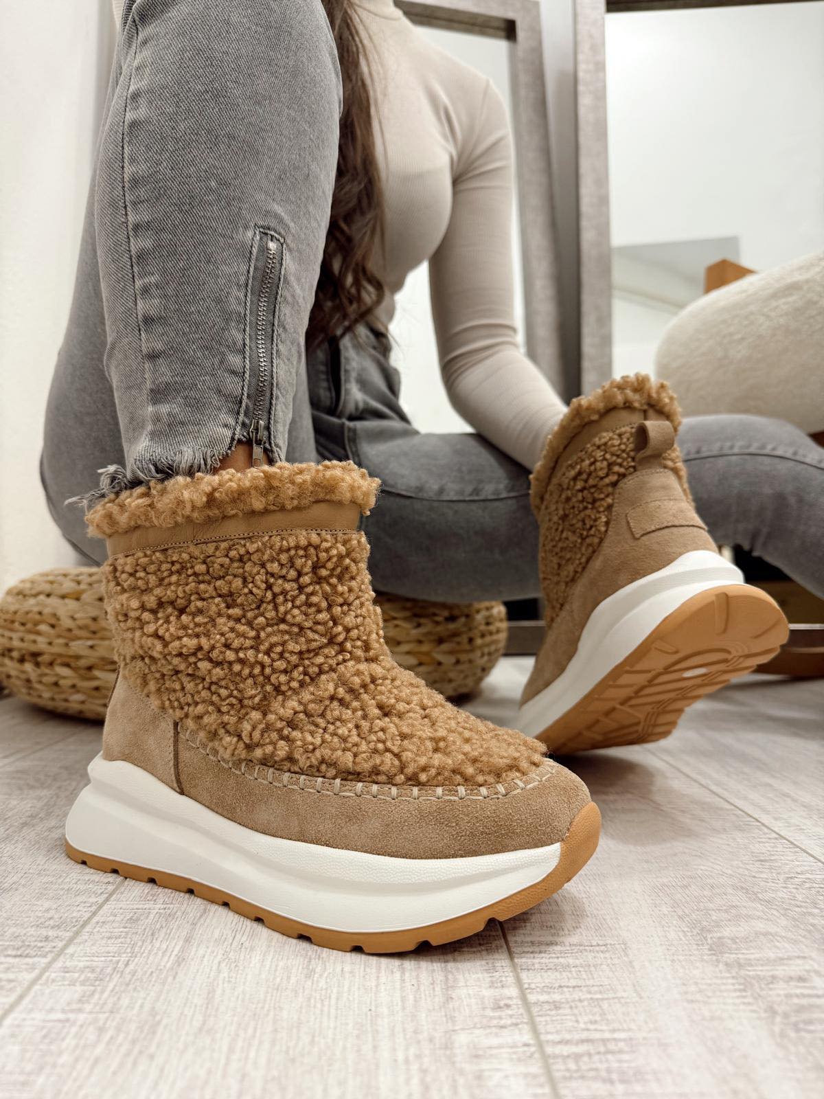 Lederstiefeletten F666 - BEIGE