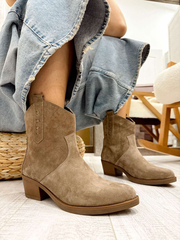 Leather booties F833 - BEIGE
