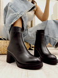 Leather booties F835 - BLACK