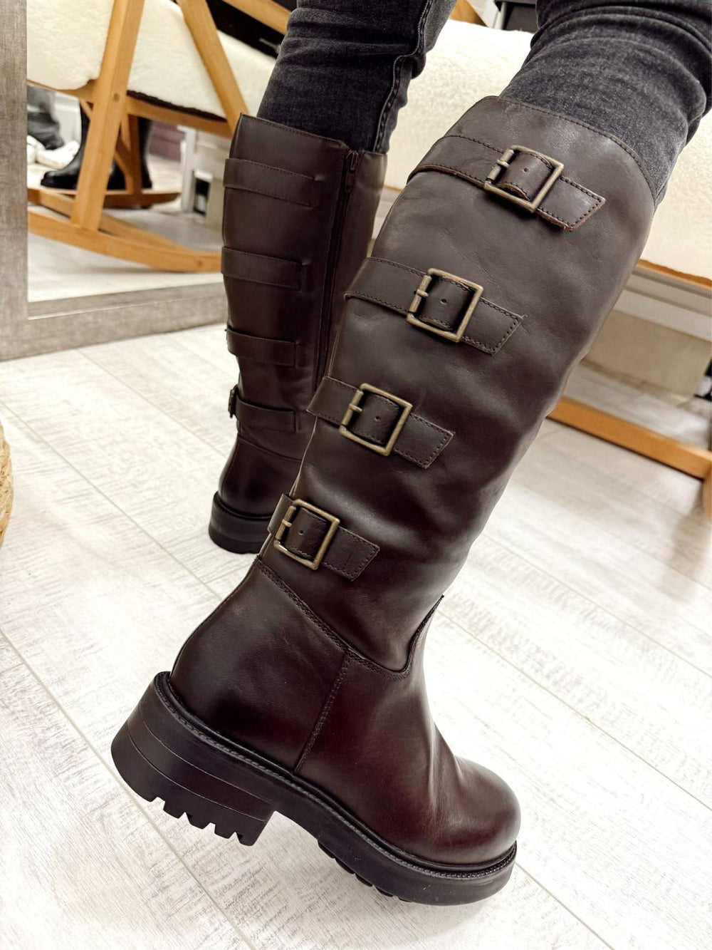 Leather boots F865 - BROWN