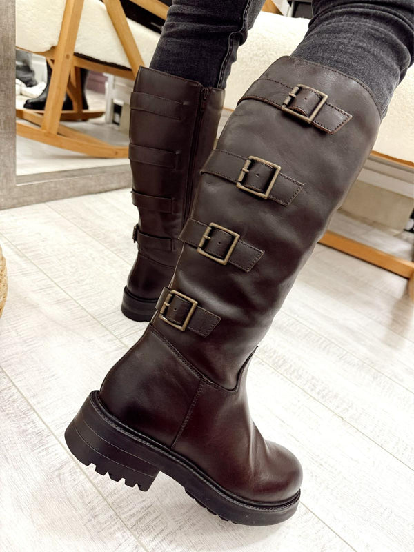 Leather boots F865 - BROWN