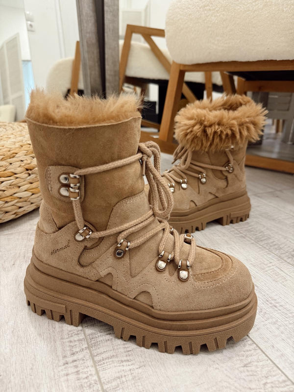 Leather booties F665 - BEIGE