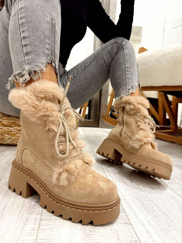 Leather booties F664 - BEIGE