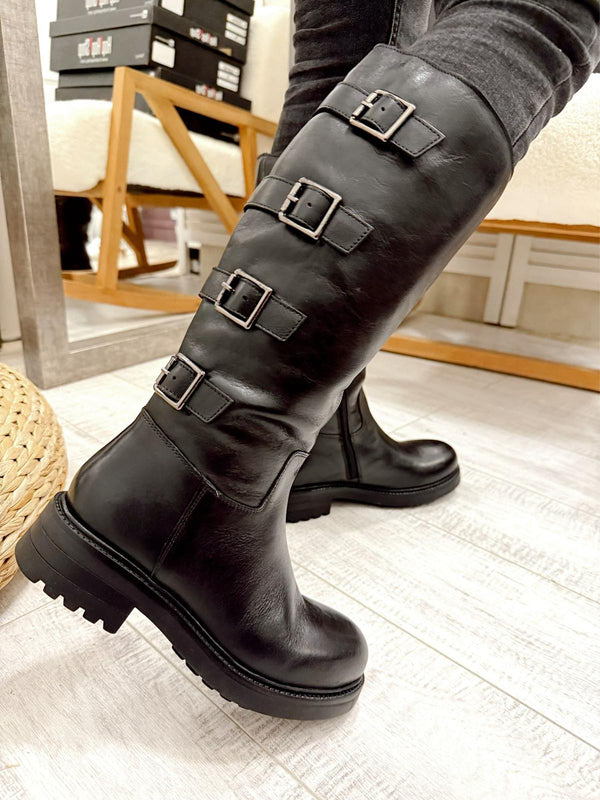 Leather boots F865 - BLACK