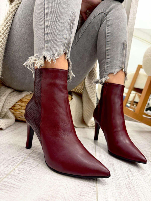 Leather booties F675 - WINE RED
