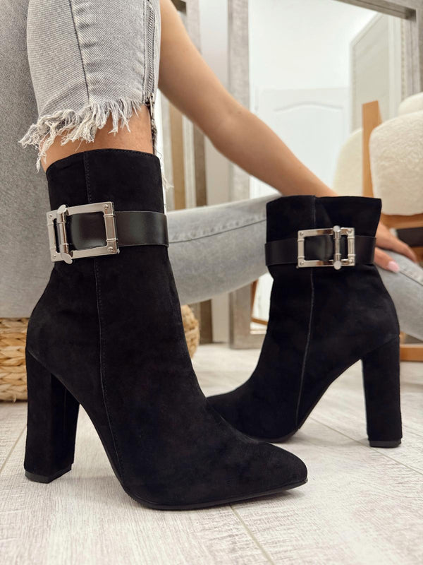 Leather booties F596 - BLACK