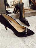 Leather heels F953 - NEAGRĂ