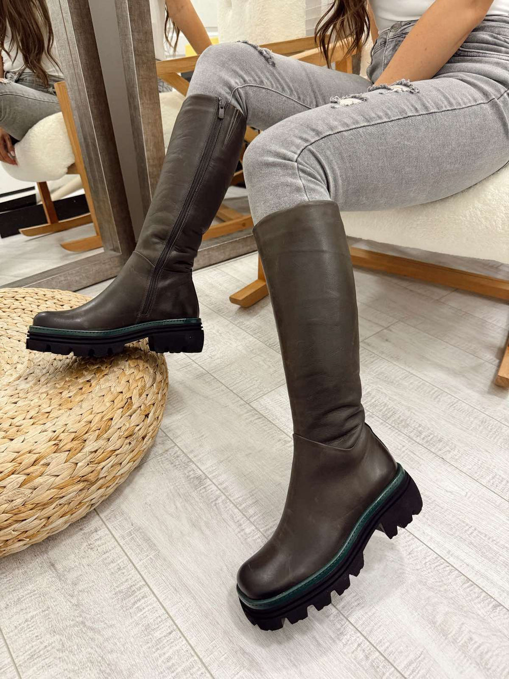 Lederstiefel F639 – DUNKELGRÜN