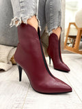 Leather booties F676 - WINE RED