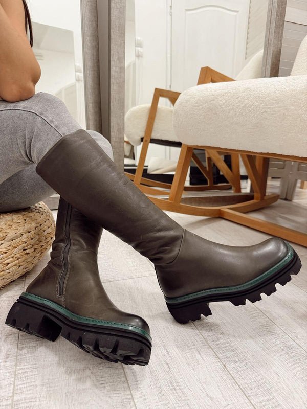 Leather boots F639 - DARK GREEN