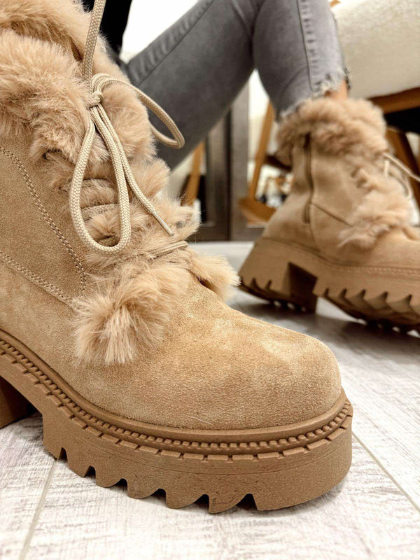 Leather booties F664 - BEIGE