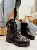 Leather booties F842 - BLACK