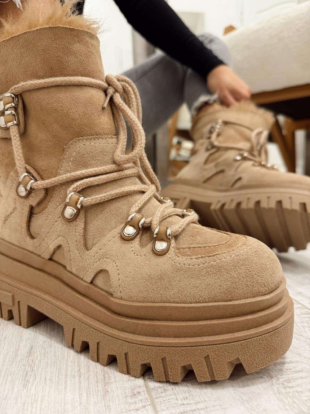 Lederstiefeletten F665 - BEIGE