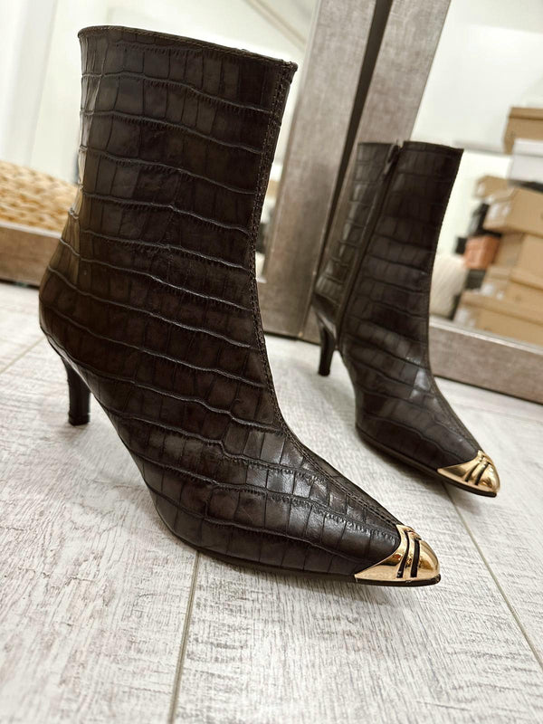 Leather booties F802 - BROWN