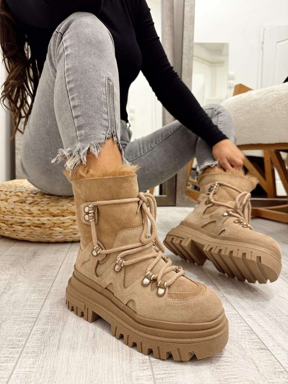 Lederstiefeletten F665 - BEIGE