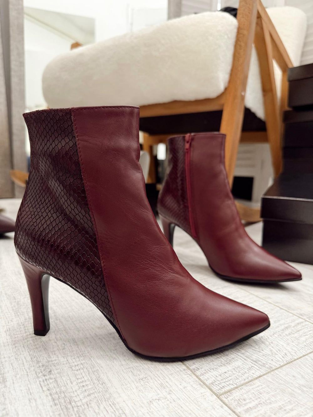 Lederstiefeletten F675 – WEINROT