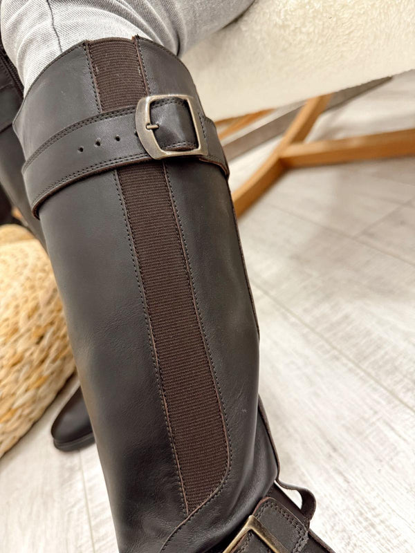Leather boots F642 - BROWN
