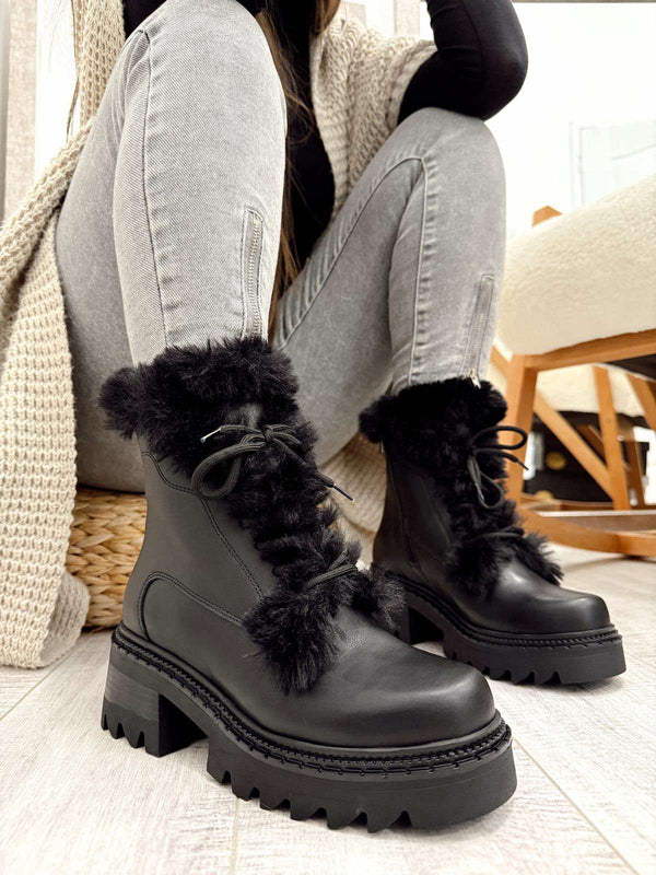 Leather booties F664 - BLACK