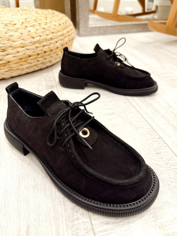 Leather shoes & flats F845 - BLACK