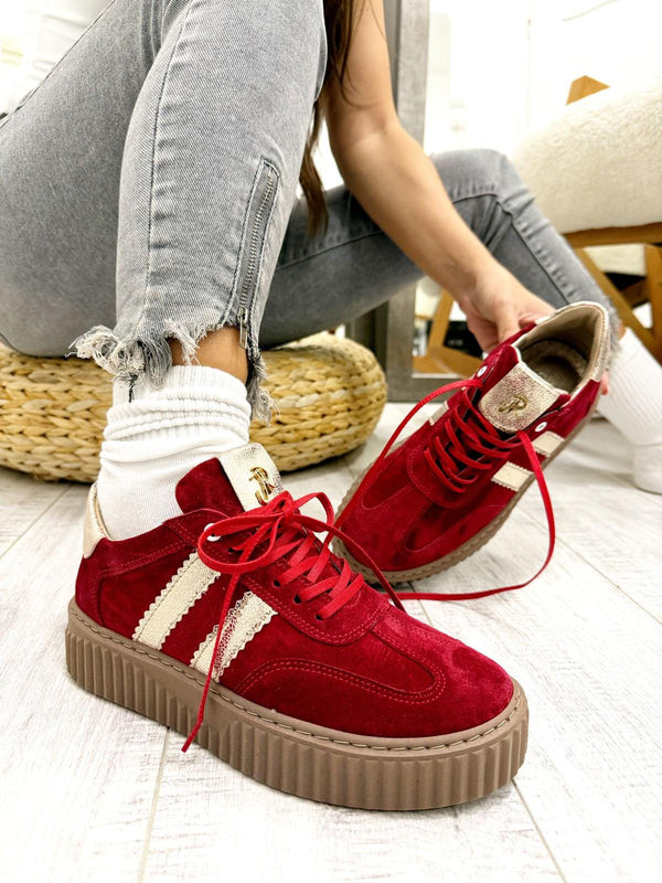 Leather sneakers F650 - RED