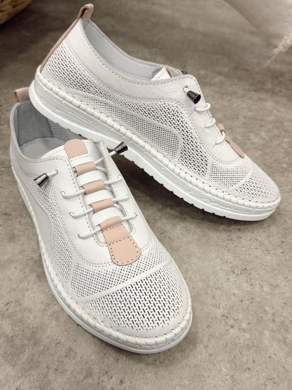 Leather sneakers G399 - WHITE
