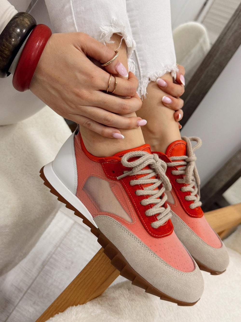 Leather sneakers G145 - CORAL
