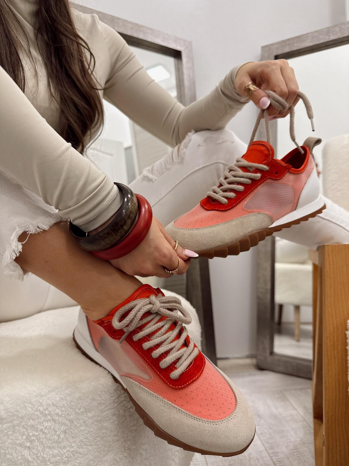 Leather sneakers G145 - CORAL