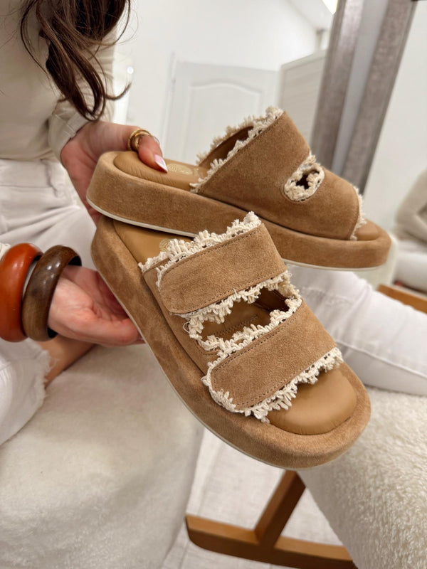 Leather slippers G162 - CAMEL