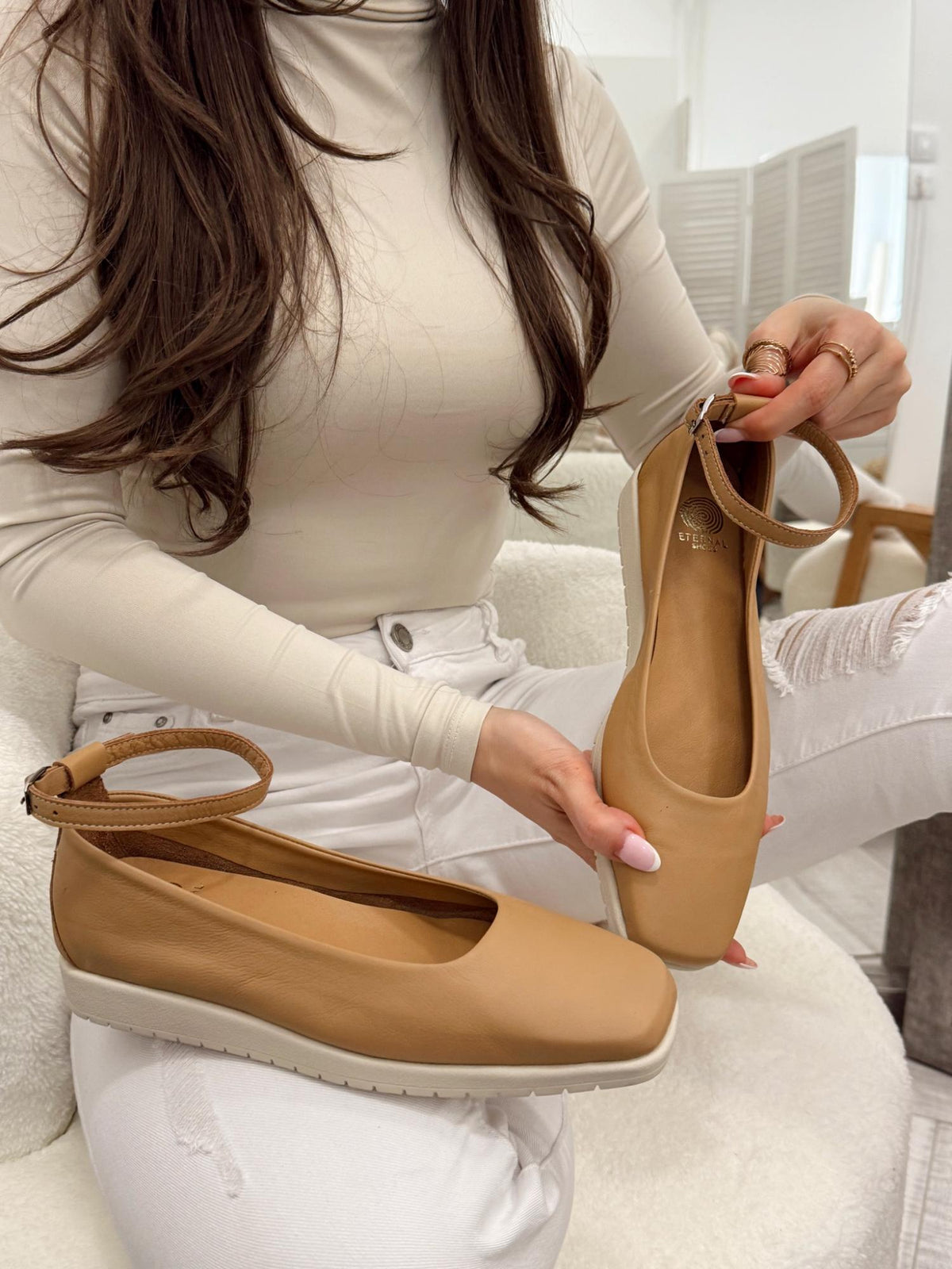 Leather ballet flats G147 - CAMEL