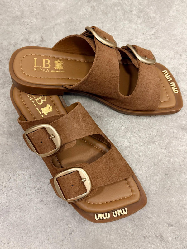 Leather slippers G142 - CAMEL