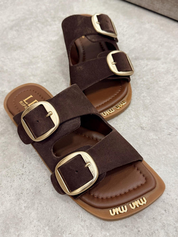 Leather slippers G142 - BROWN