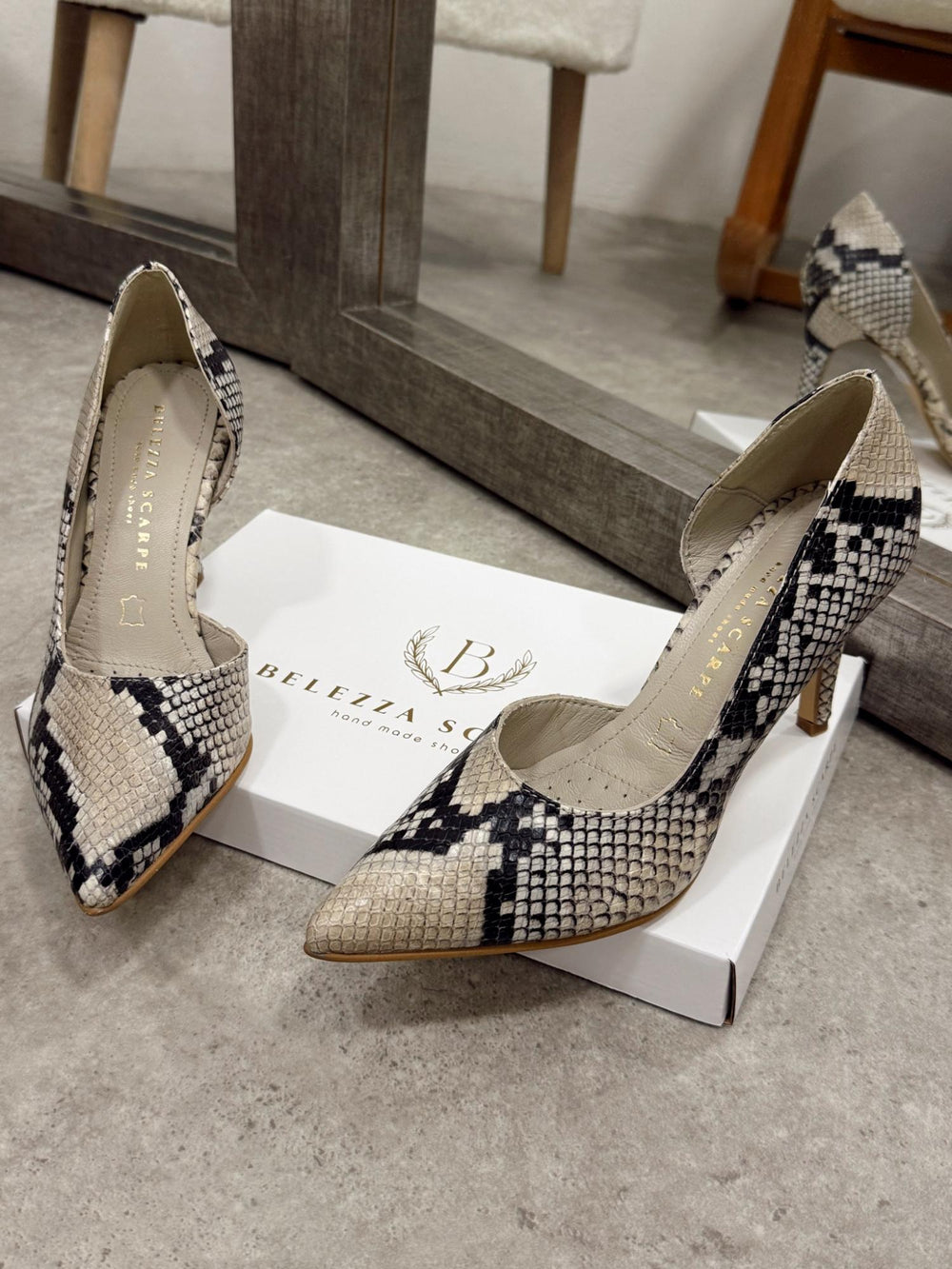 Leder High Heels G118 - BEIGE