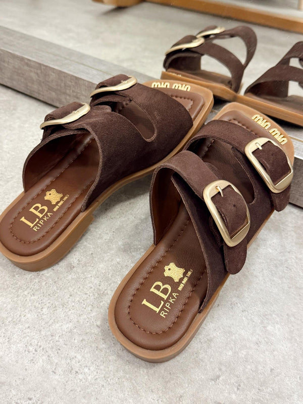 Leather slippers G142 - BROWN