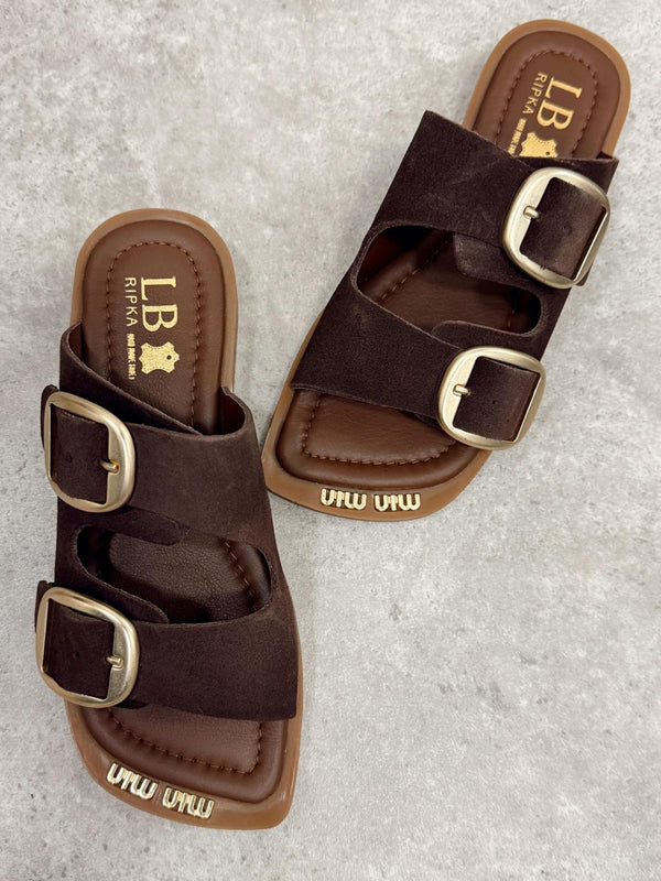 Leather slippers G142 - BROWN
