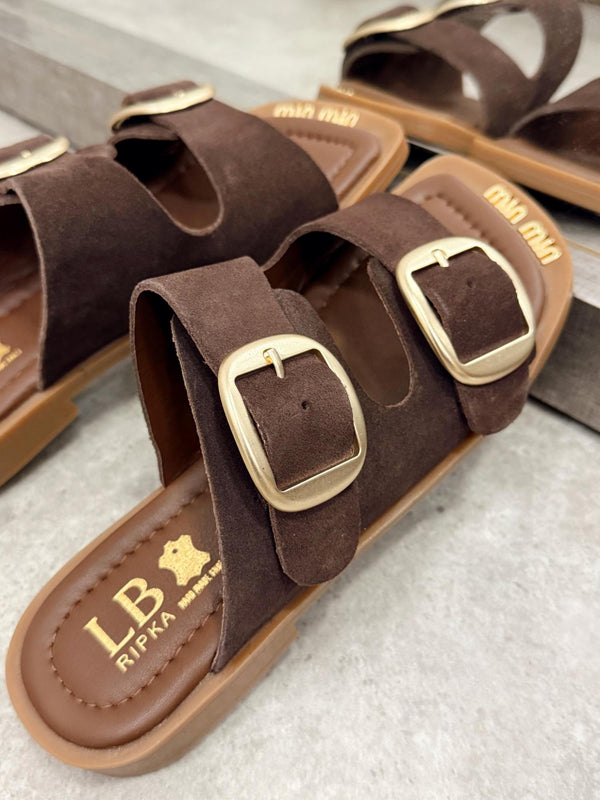 Leather slippers G142 - BROWN