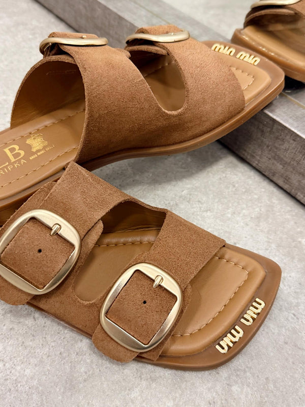 Leather slippers G142 - CAMEL