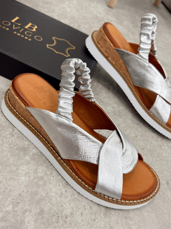 Leather sandals G171 - SILVER