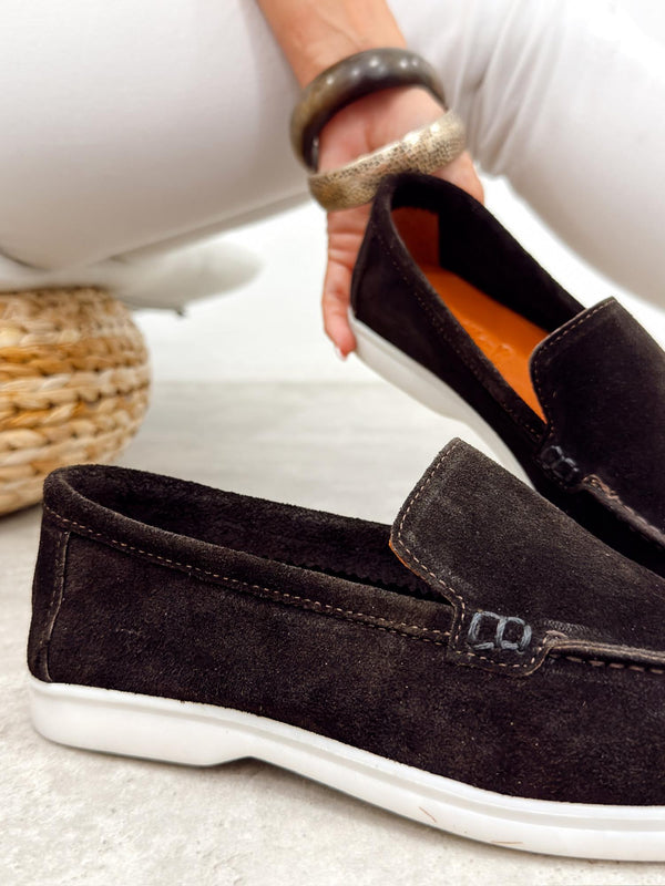 Flat leather shoes G517 - BROWN