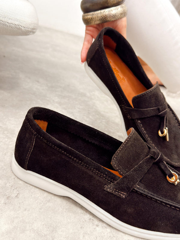 Flat leather shoes G518 - BROWN